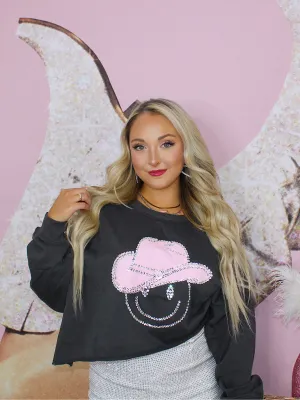 Smiley Cowgirl Long Sleeve Pull Over, Dark Grey