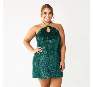 So Juniors' Plus Size Sequined Mini Halter Dress JG24G714PS