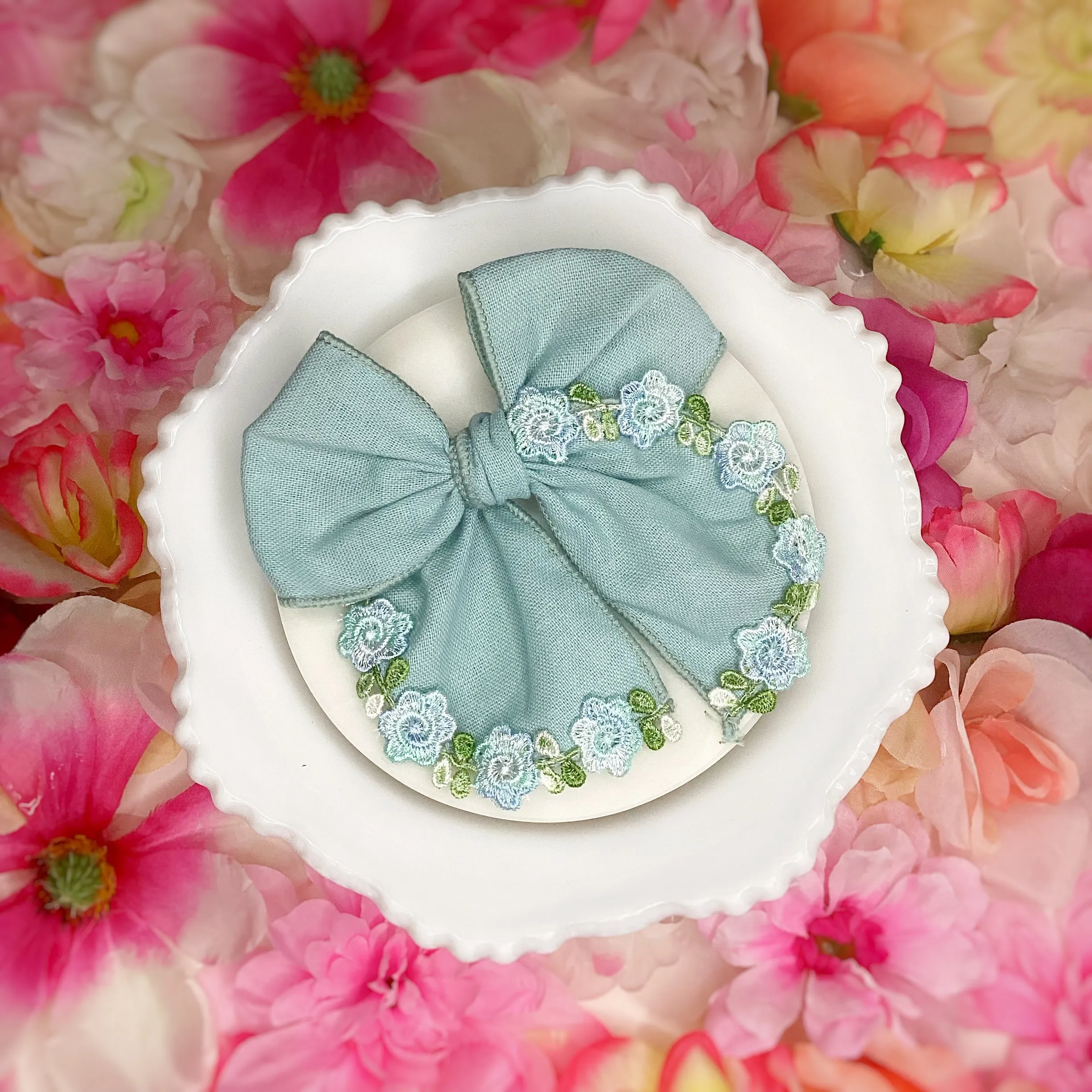 Spring Floral Linen Trimmed Matilee Bows