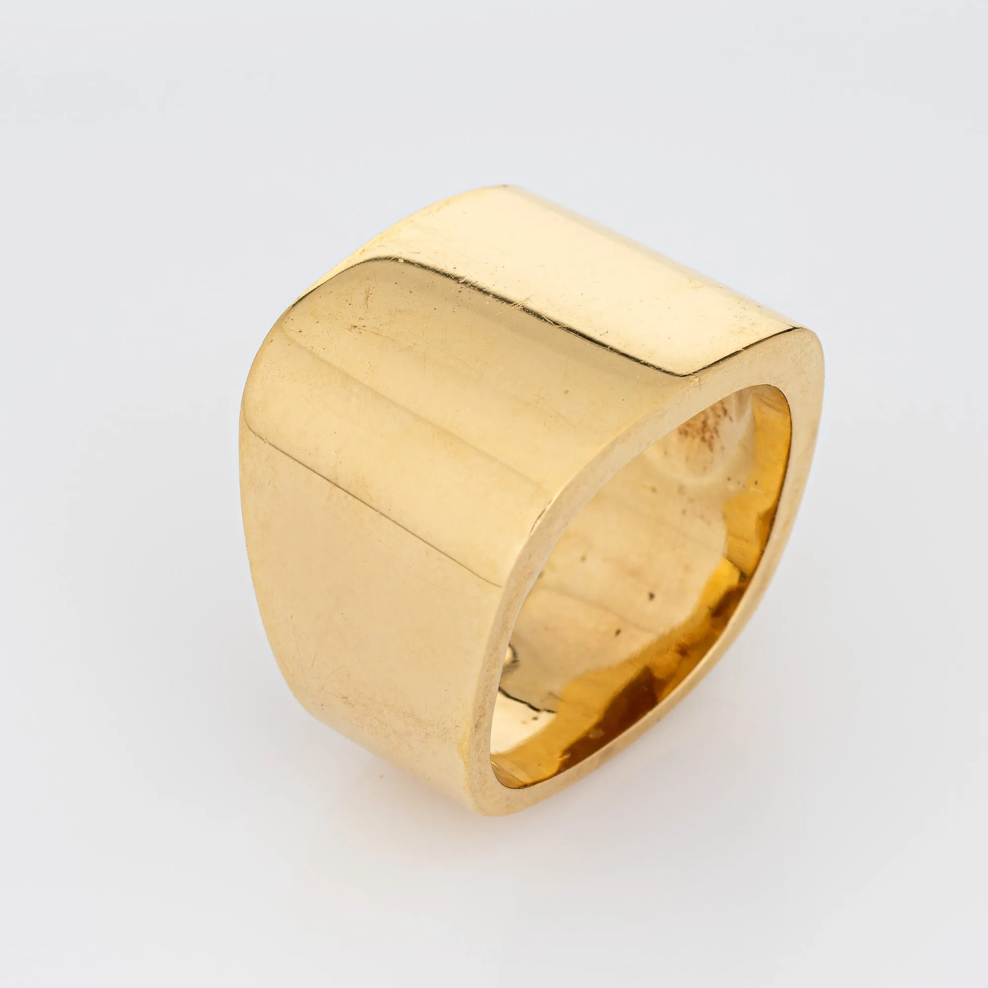 Square Signet Ring Wide Band Cuff 19.5 Grams 18k Gold Sz 8.5 Vintage 80s Jewelry