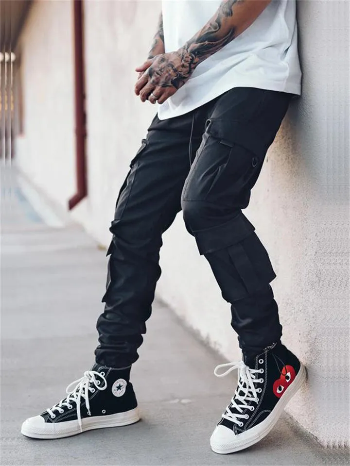 Street Style Multi-Pocket Loose Drawstring Cargo Pants for Men