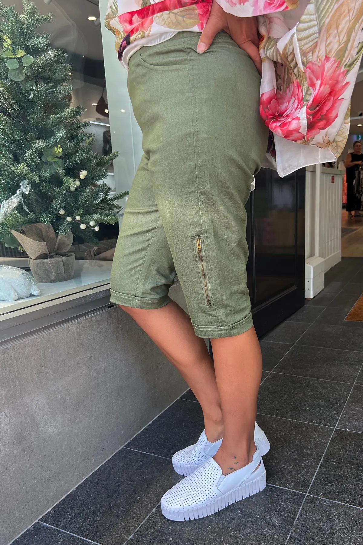 Stretch Shorts with Zip Detail - Khaki - CL13