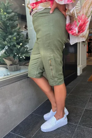 Stretch Shorts with Zip Detail - Khaki - CL13