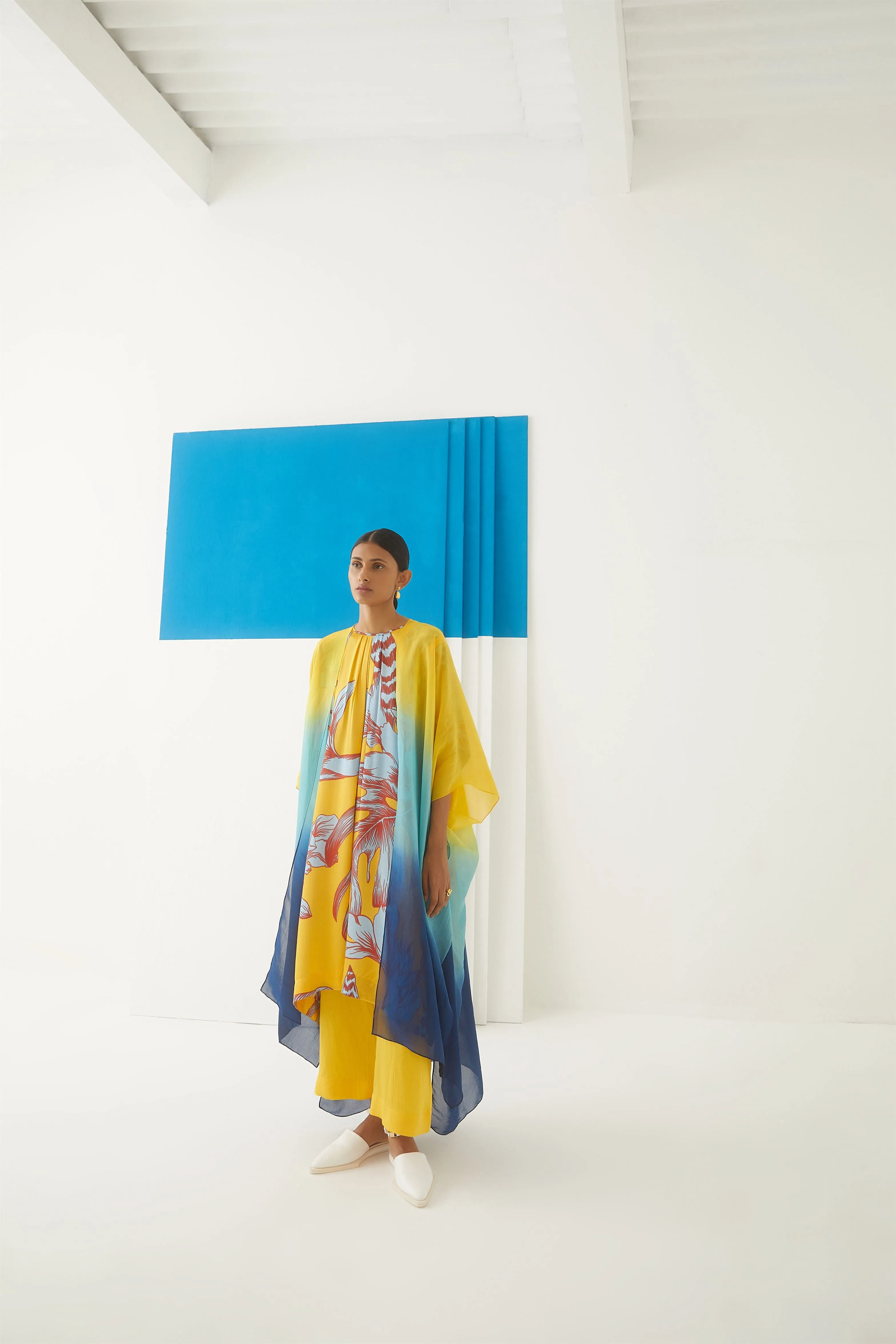 Studio Rigu Baskov Aphrodite Kimono Kurta  Trousers Gathers On Neckline/ Metallic Zipper On Back Vegan Silk Arcadia Collection