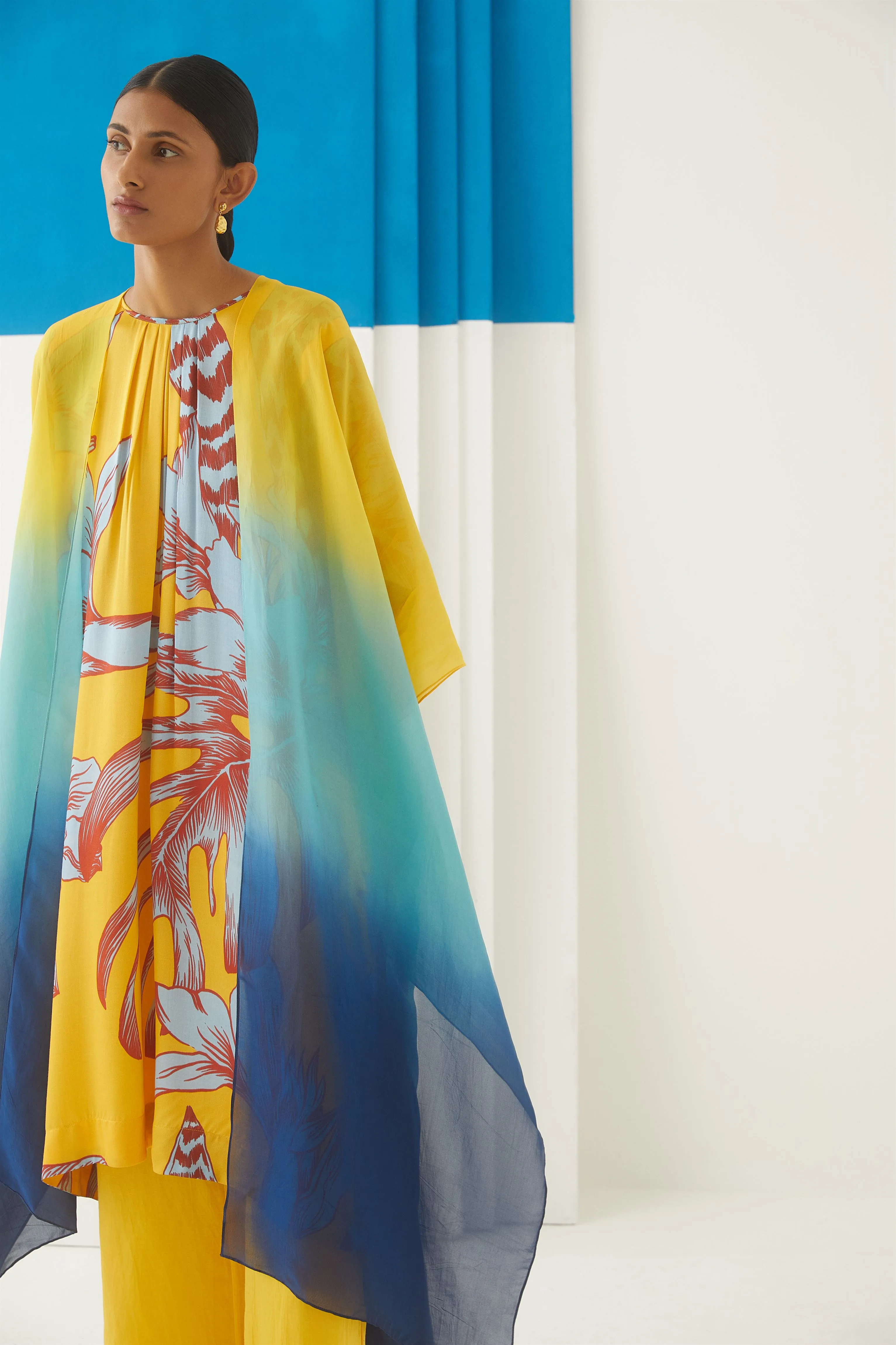 Studio Rigu Baskov Aphrodite Kimono Kurta  Trousers Gathers On Neckline/ Metallic Zipper On Back Vegan Silk Arcadia Collection
