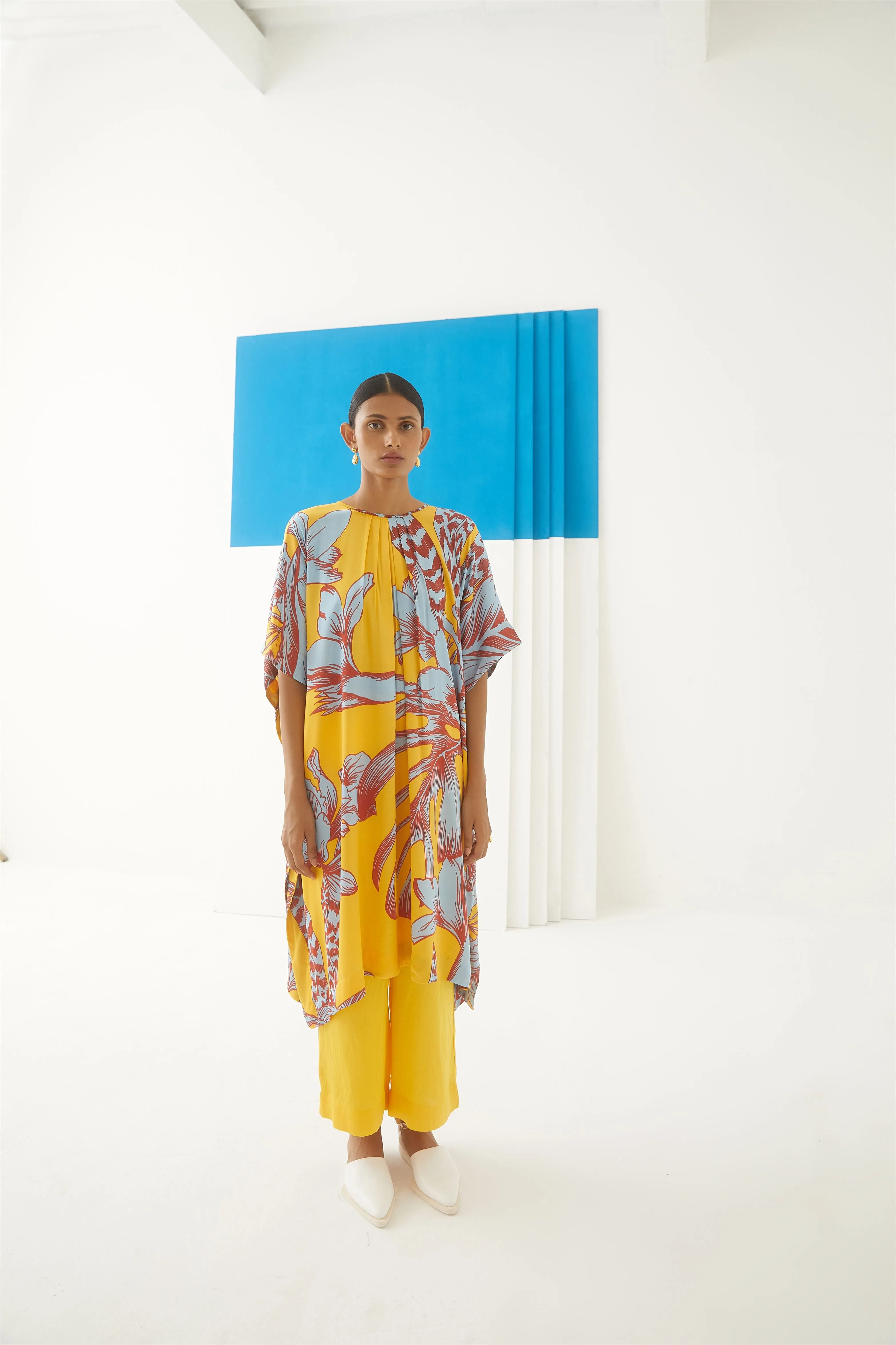 Studio Rigu Baskov Aphrodite Kimono Kurta  Trousers Gathers On Neckline/ Metallic Zipper On Back Vegan Silk Arcadia Collection