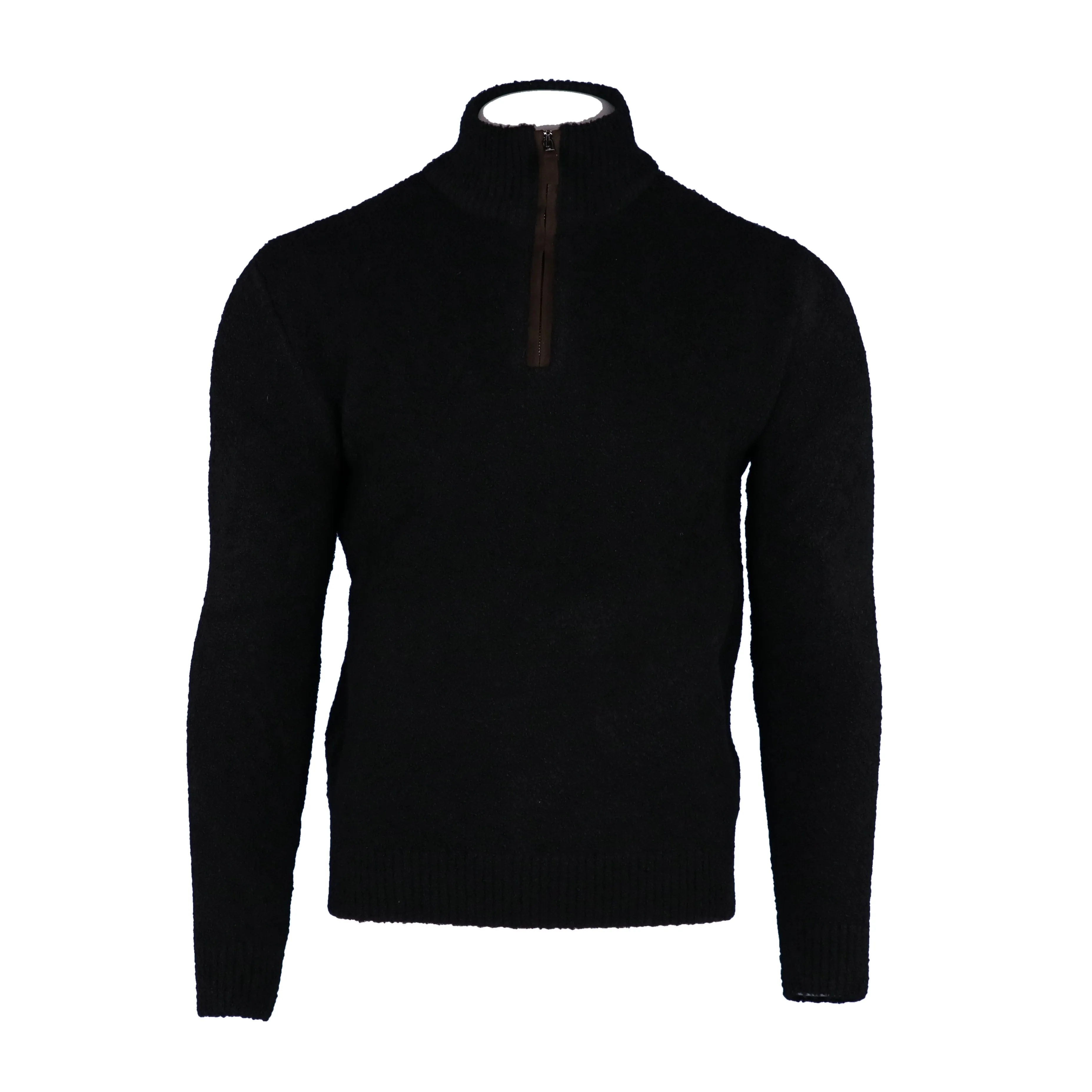 The Hagen Boucle Suede Trimmed Quarter Zip in Black