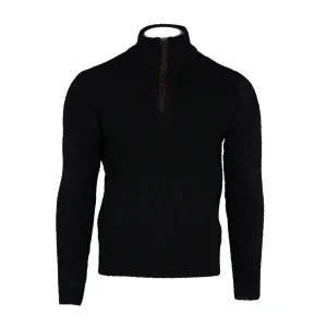 The Hagen Boucle Suede Trimmed Quarter Zip in Black