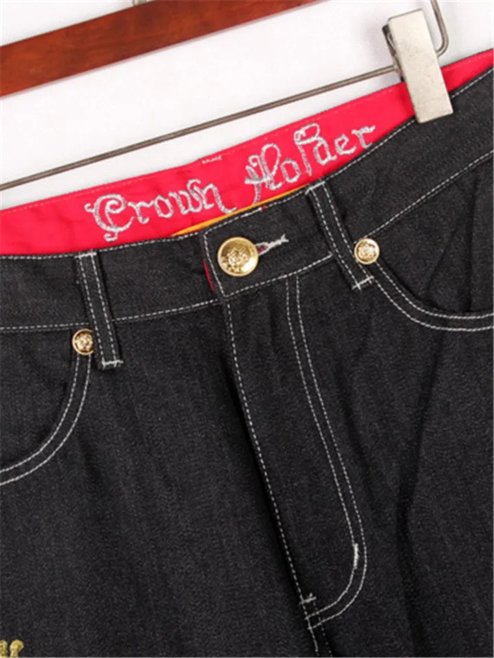 Trendy Street Hip-Hop Style Wings Embroidered Oversize Cropped Pants