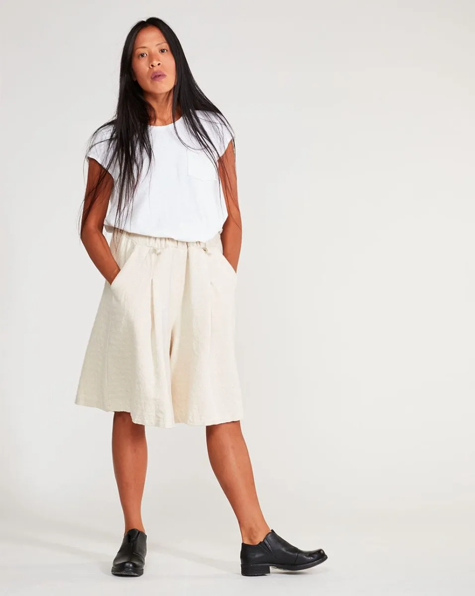 Upcylced Cotton Elastic Waist Pleated Short