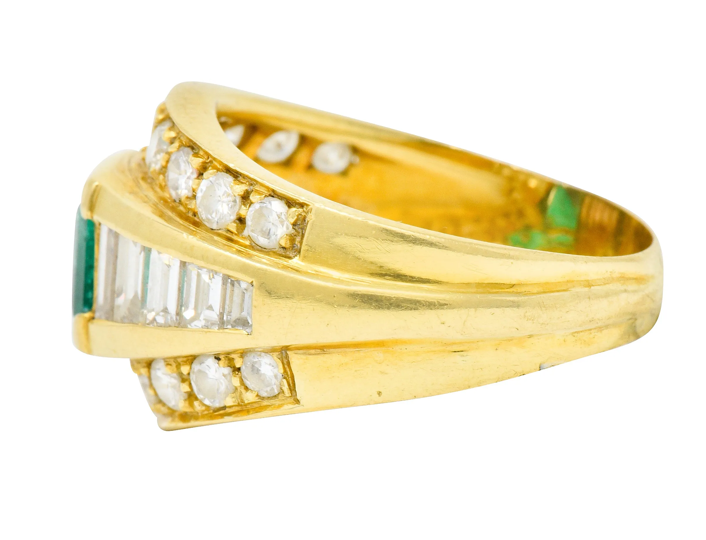Vintage 2.60 CTW Emerald Diamond 18 Karat Gold Band Ring