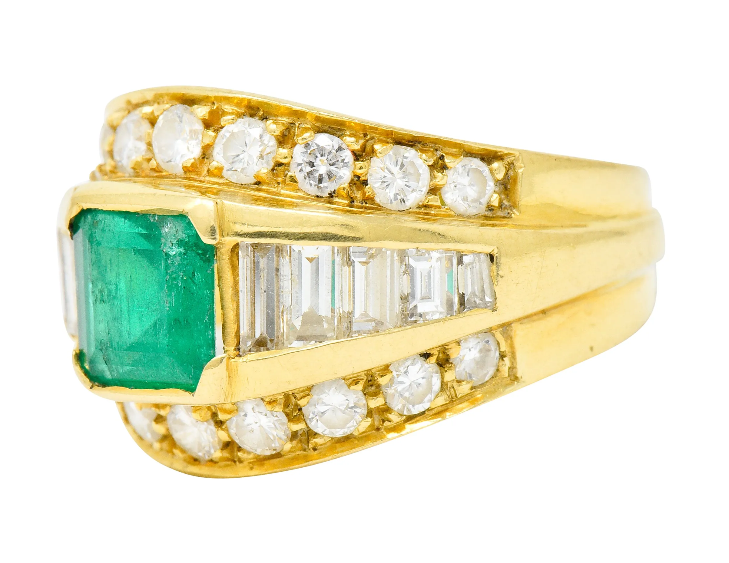 Vintage 2.60 CTW Emerald Diamond 18 Karat Gold Band Ring