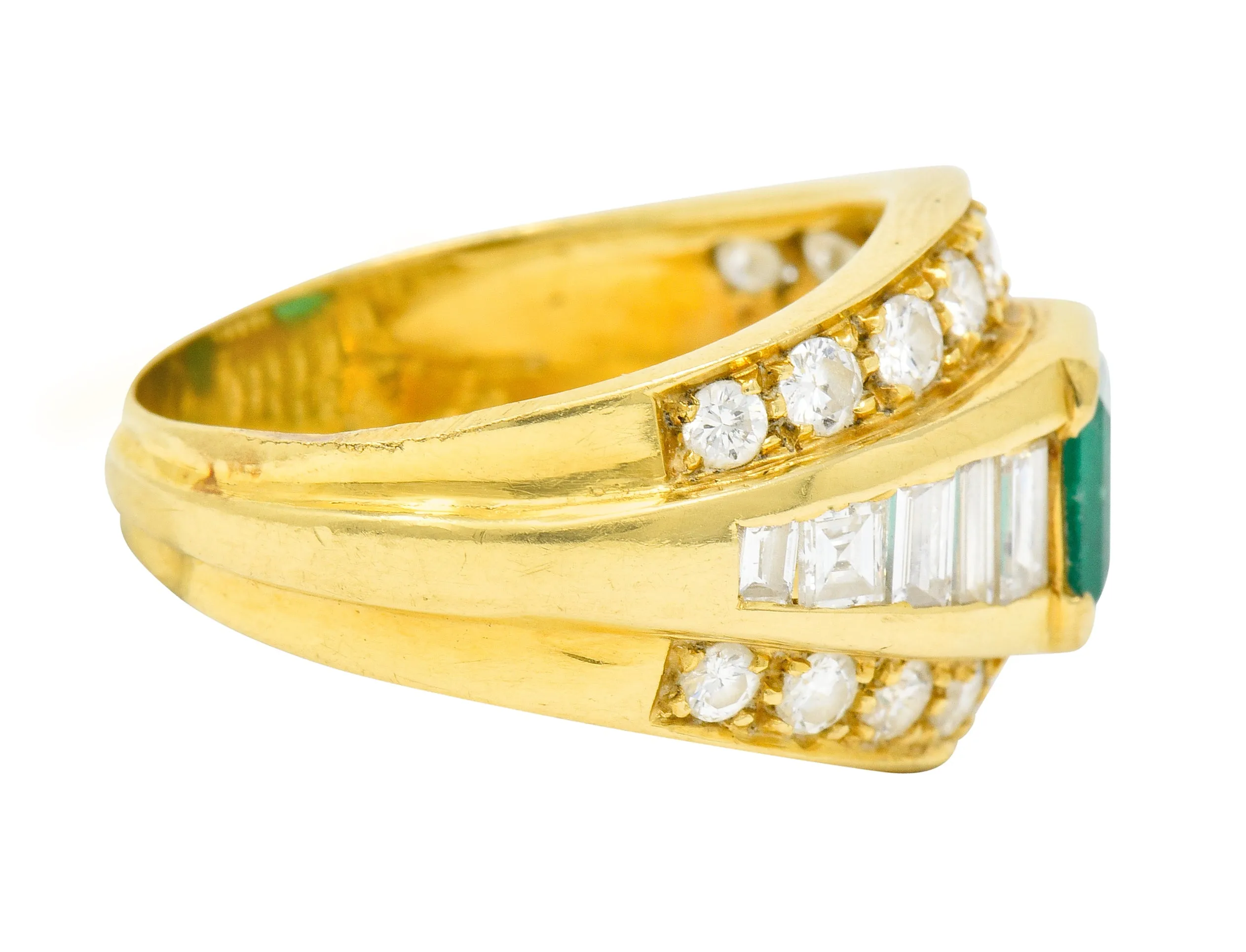 Vintage 2.60 CTW Emerald Diamond 18 Karat Gold Band Ring