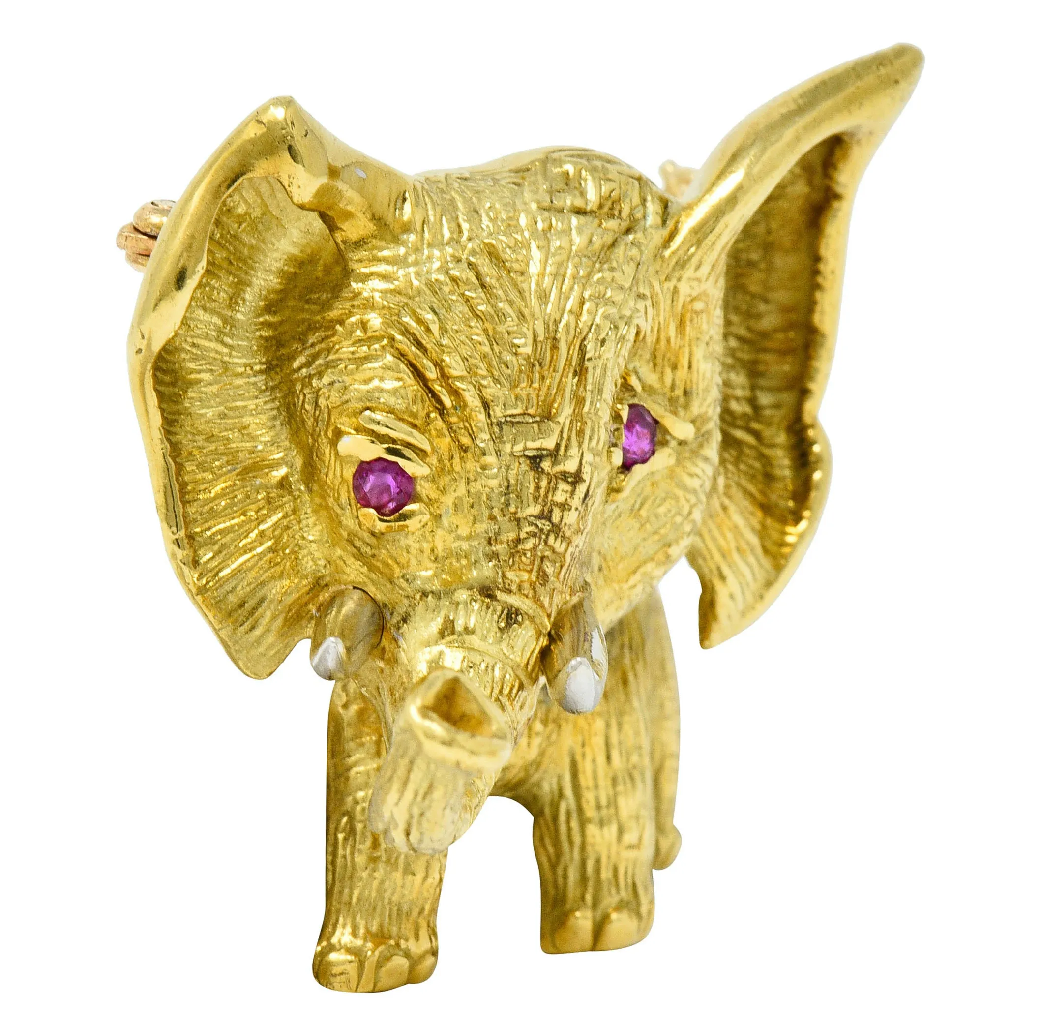 Vintage Ruby 18 Karat Two-Tone Gold Elephant Brooch