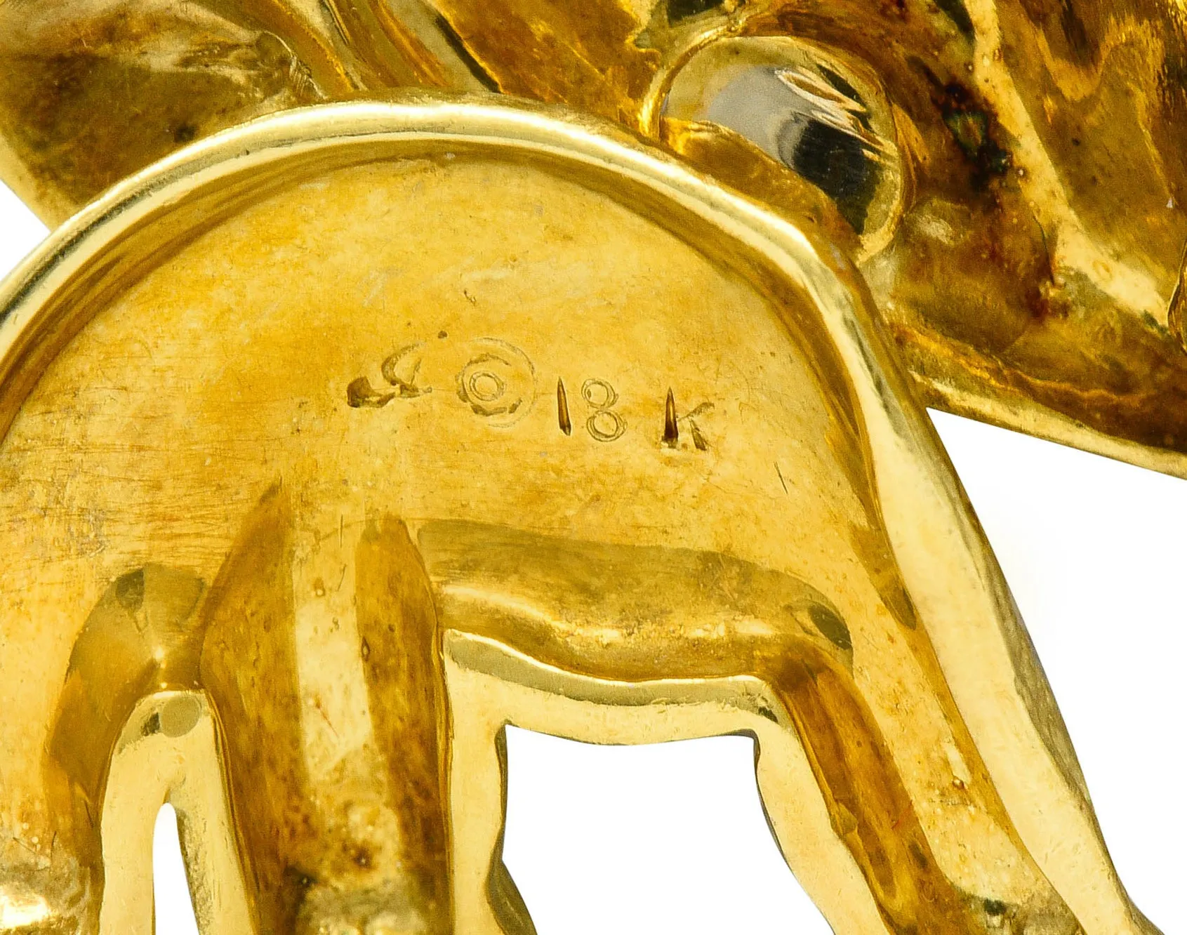 Vintage Ruby 18 Karat Two-Tone Gold Elephant Brooch
