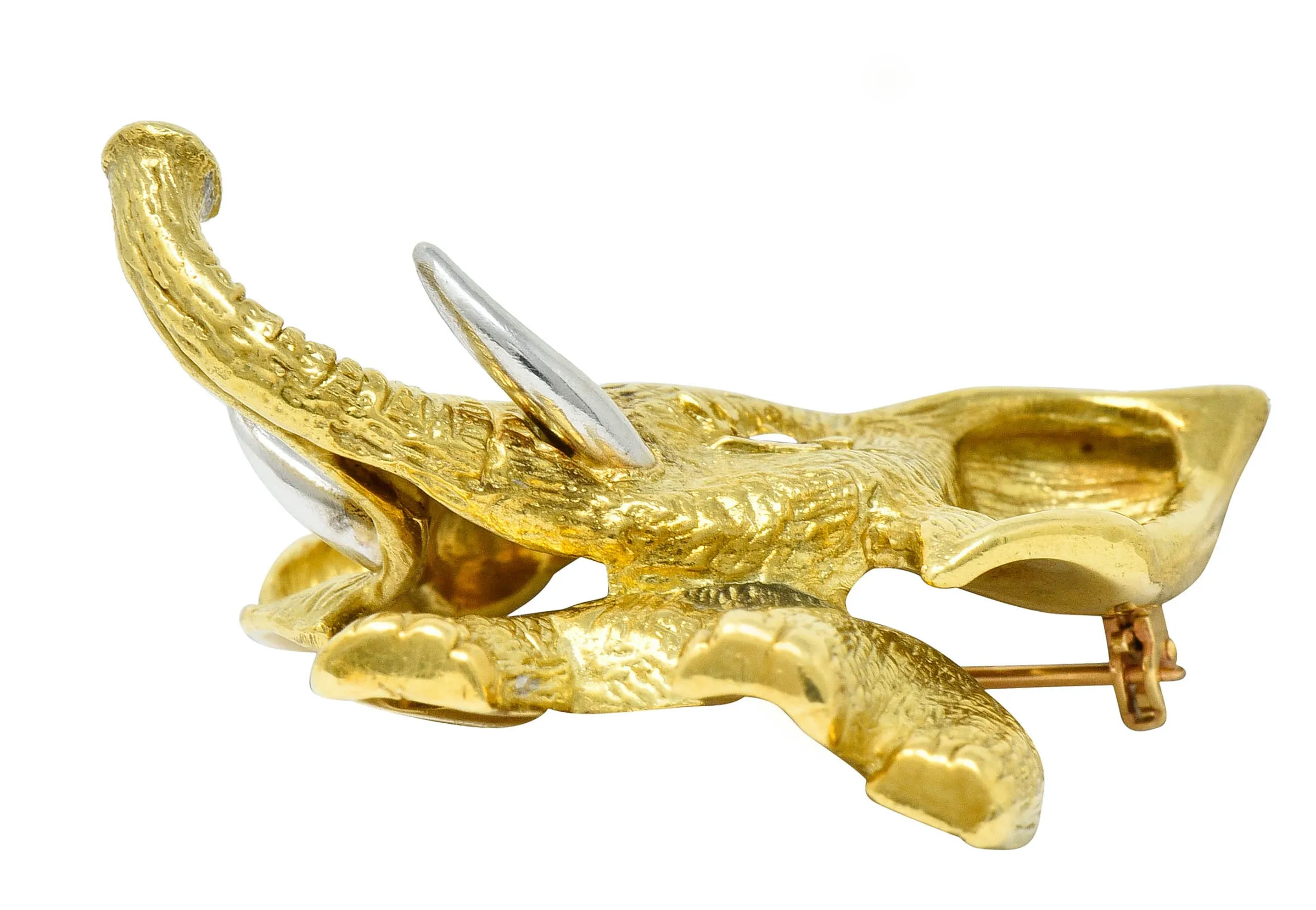 Vintage Ruby 18 Karat Two-Tone Gold Elephant Brooch