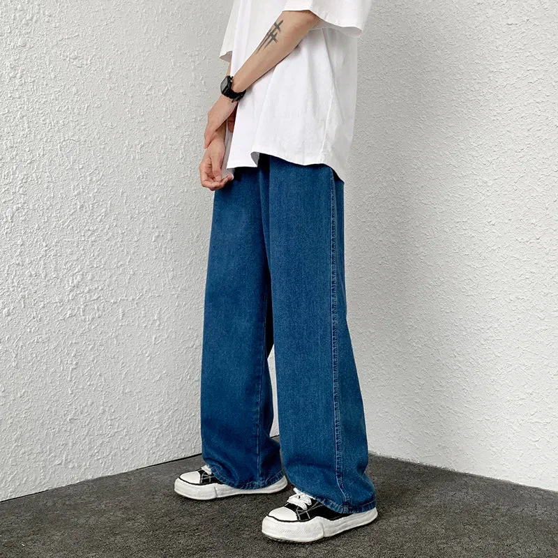 Wiaofellas  -  Autumn New Men's Baggy Jeans Korean Street Hip-hop Loose Straight Wide-leg Pants Classic Black Denim Casual Trousers S-3XL