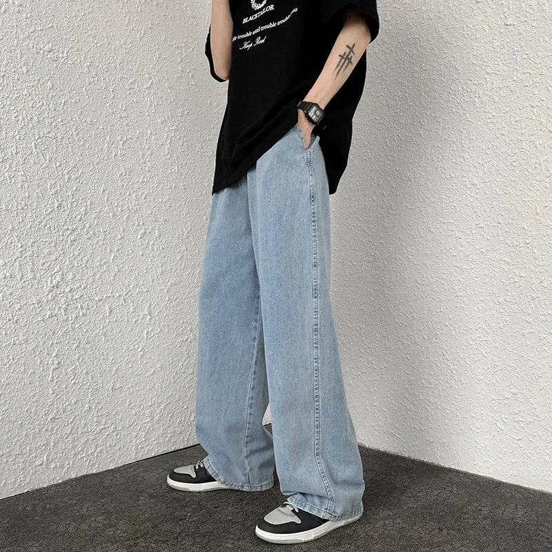 Wiaofellas  -  Autumn New Men's Baggy Jeans Korean Street Hip-hop Loose Straight Wide-leg Pants Classic Black Denim Casual Trousers S-3XL