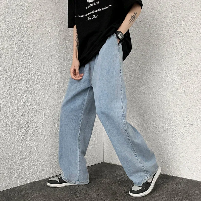 Wiaofellas  -  Autumn New Men's Baggy Jeans Korean Street Hip-hop Loose Straight Wide-leg Pants Classic Black Denim Casual Trousers S-3XL