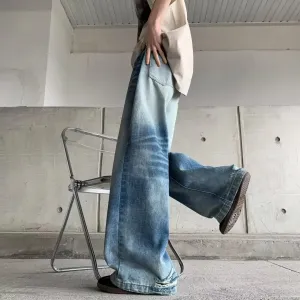 Wiaofellas  -  Autumn New Tie-dye Buttons Streetwear Baggy Jeans Men Loose Mopping Pants Men's Hip Hop Casual Denim Pants Male Straight Blue