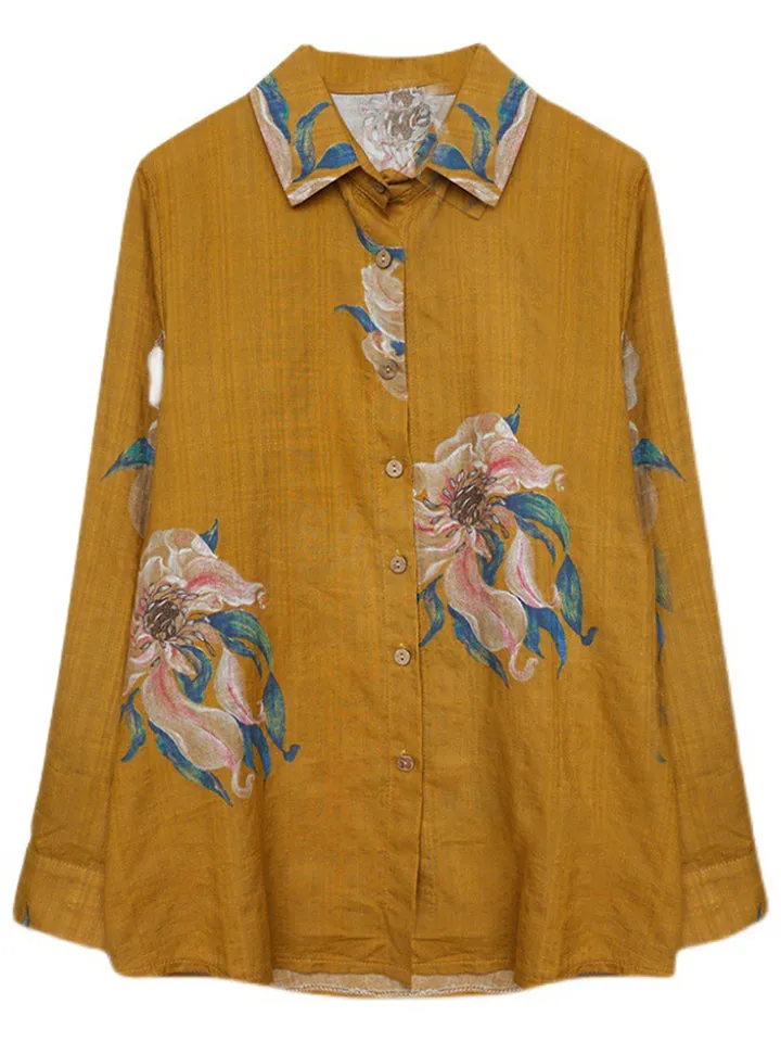 Women's Blooming Flower Print Spring Lapel Shirt