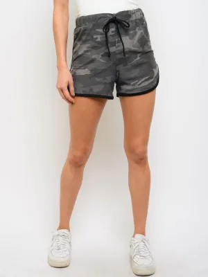 WOMEN'S SELF TIE CAMO PRINT SHORTS