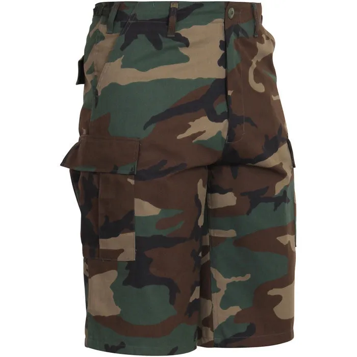 Woodland Camouflage - Military Long Cargo BDU Shorts - Polyester Cotton Twill