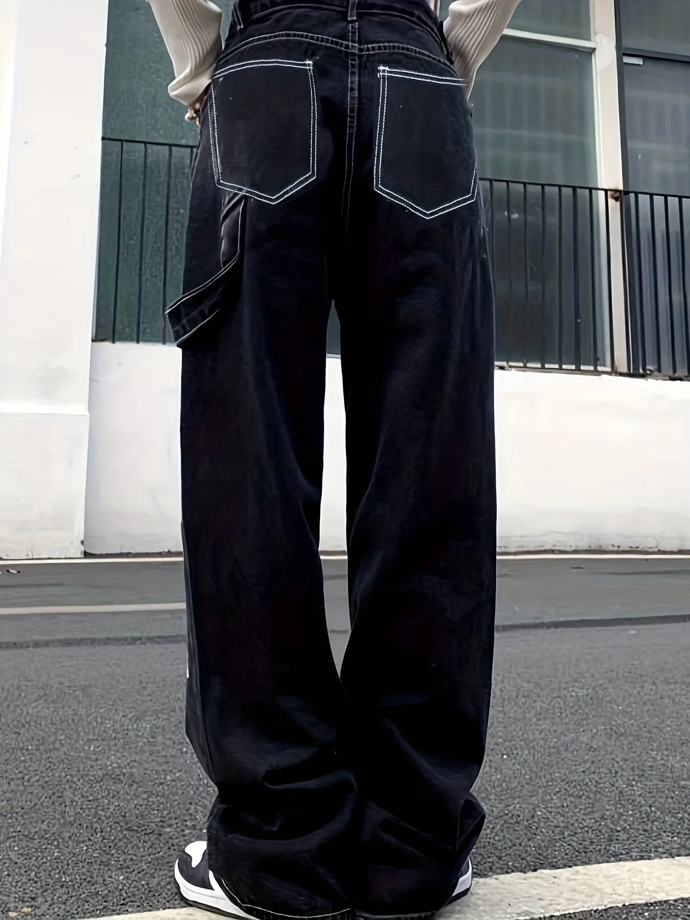xieyinshe  Letter Print Hip Hop Style Baggy Jeans, Men's Kpop Casual Vintage Street Style Denim Pants