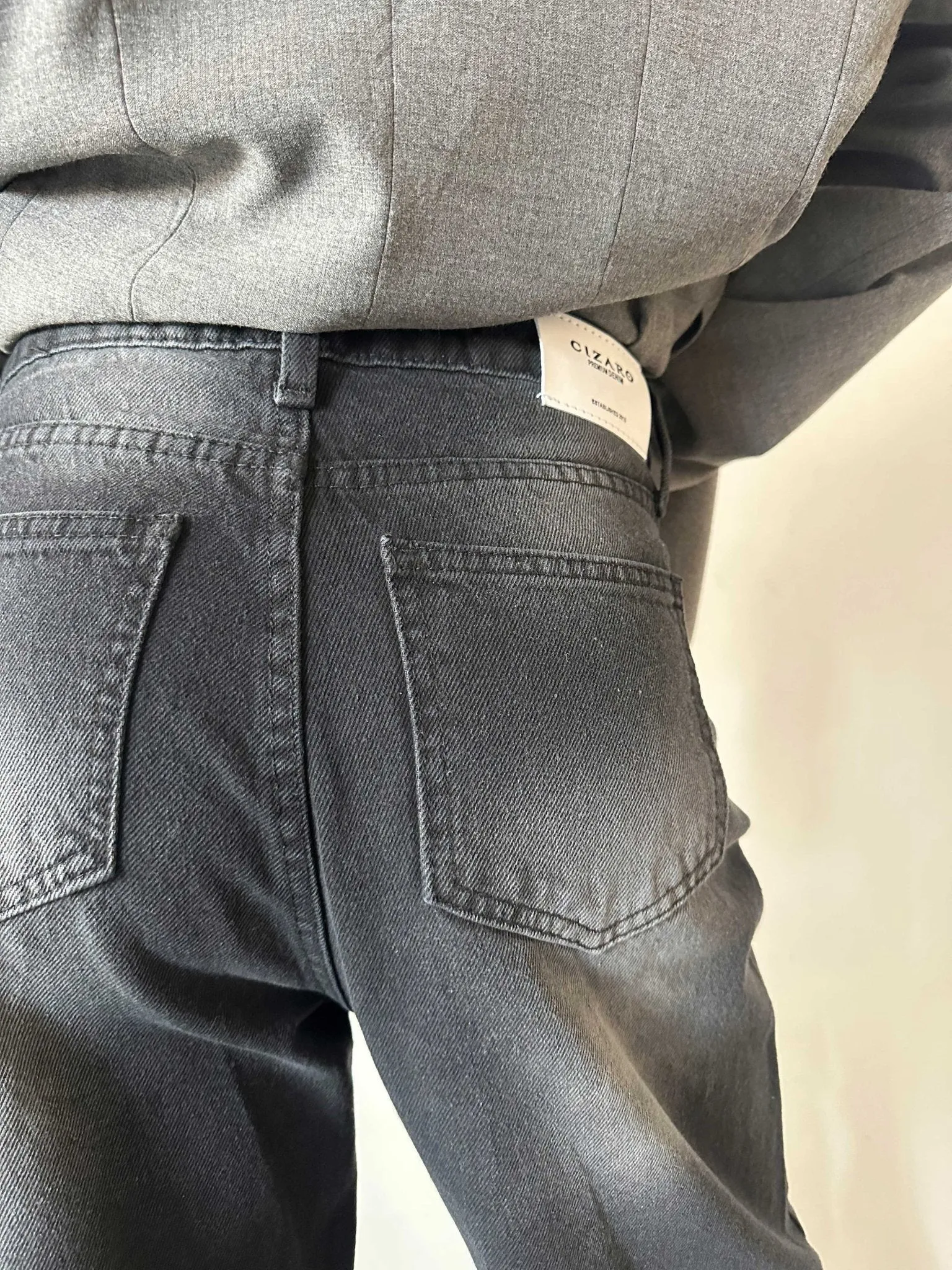 Zipper Knee Wide Leg - Charcoal Black Washed