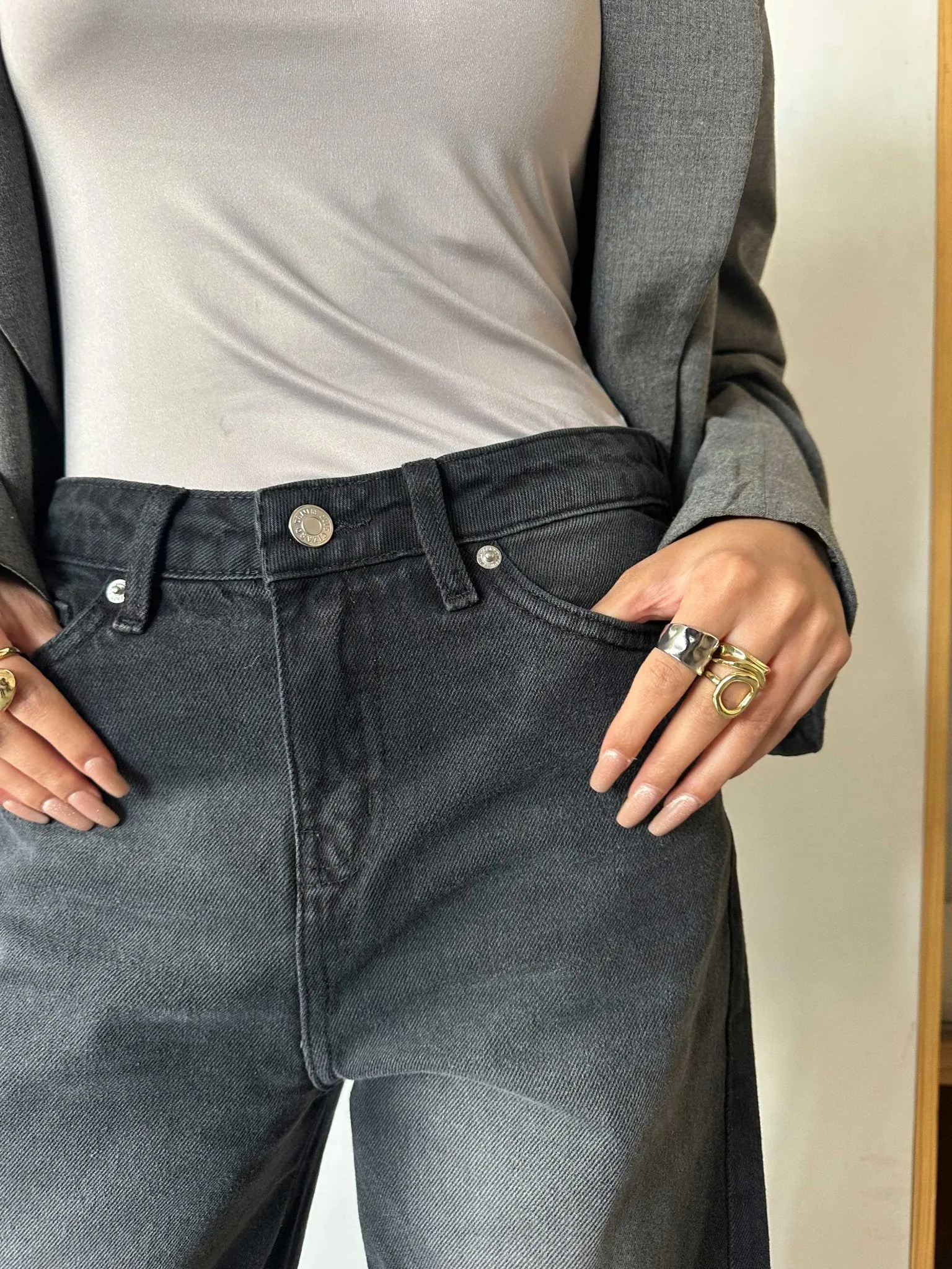 Zipper Knee Wide Leg - Charcoal Black Washed