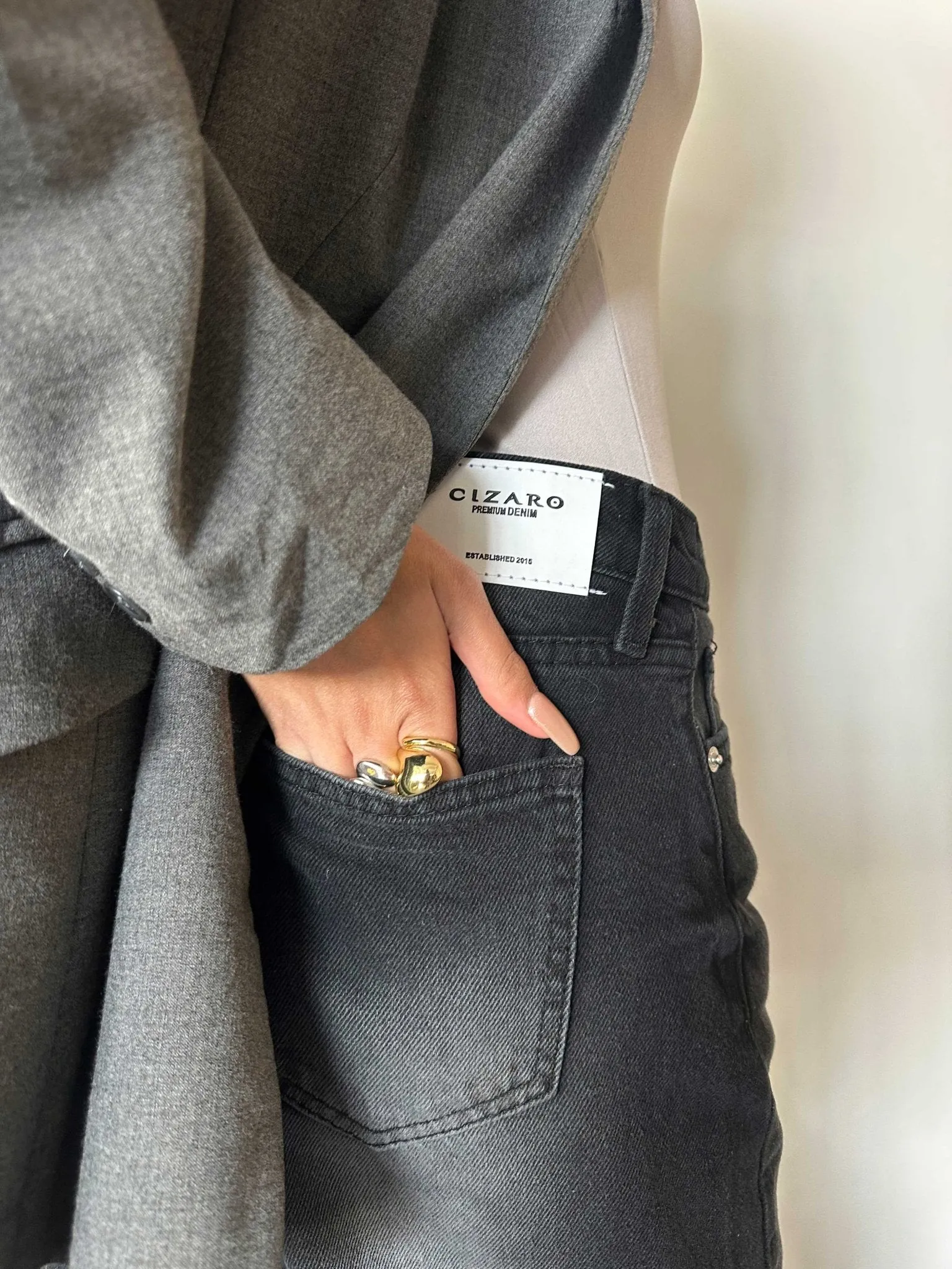 Zipper Knee Wide Leg - Charcoal Black Washed